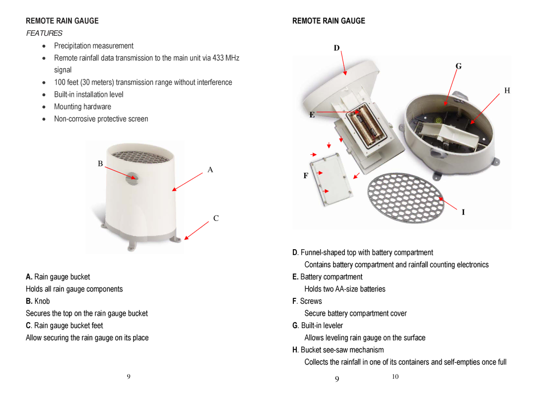 Honeywell TC150 user manual Remote Rain Gauge 