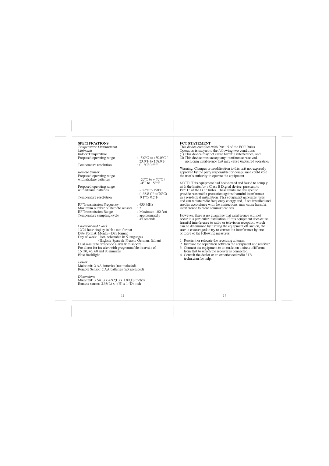 Honeywell TE211W user manual FCC Statement, This device may not cause harmful interference 