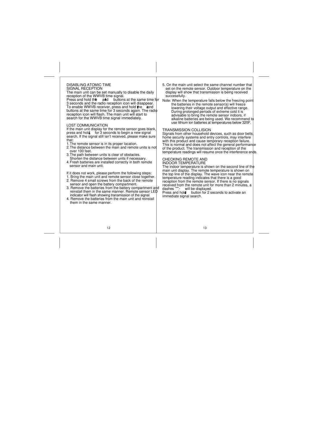 Honeywell TE218ELW manual Disabling Atomic Time Signal Reception, Lost Communication, Transmission Collision 