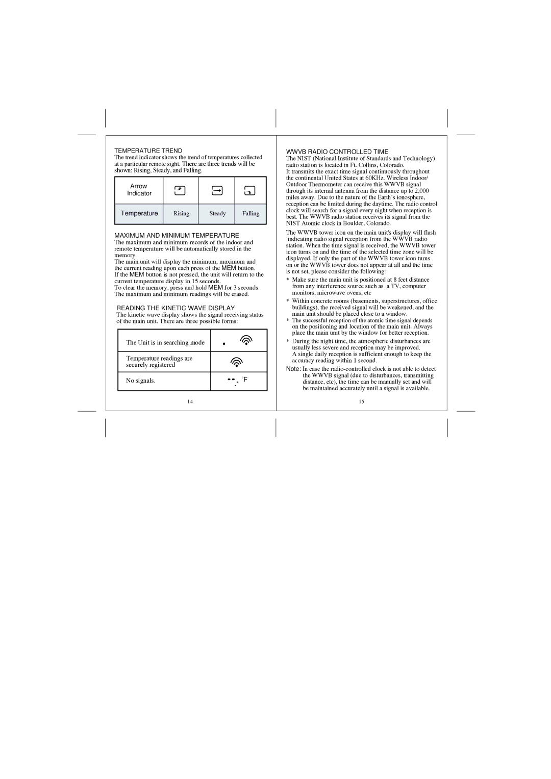 Honeywell TE218ELW manual Temperature Trend, Arrow Indicator Temperature, Reading the Kinetic Wave Display 