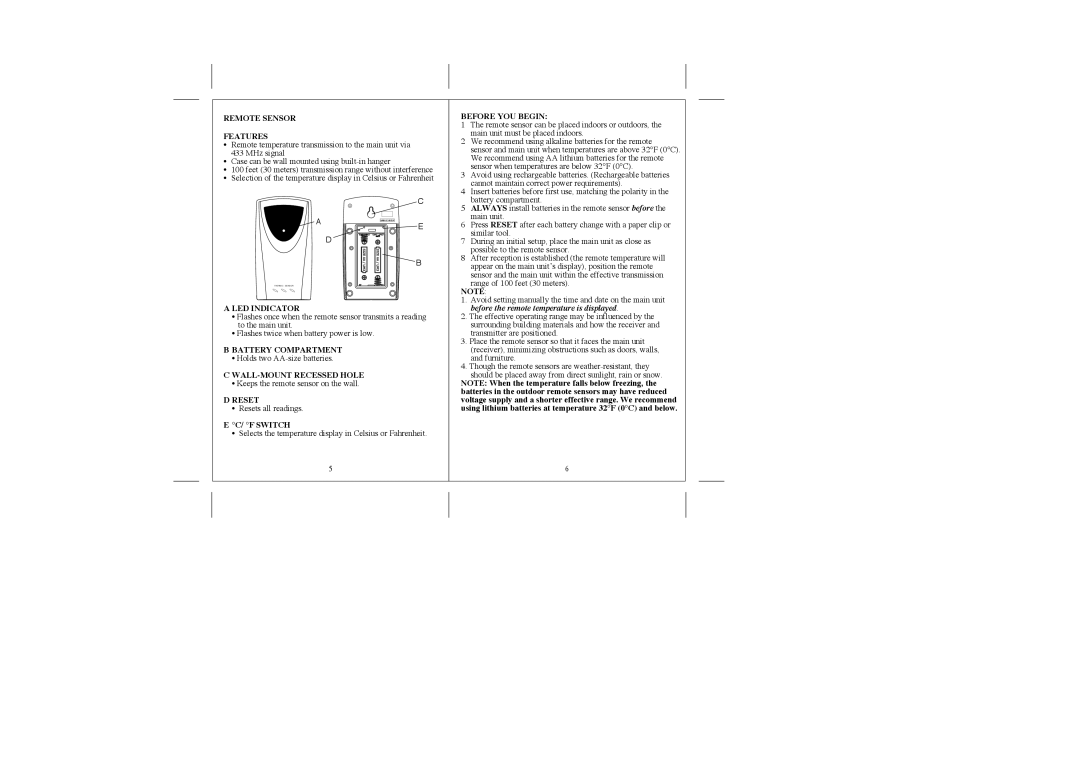 Honeywell TE22W user manual Remote Sensor Features, Before YOU Begin, LED Indicator, Reset, F Switch 