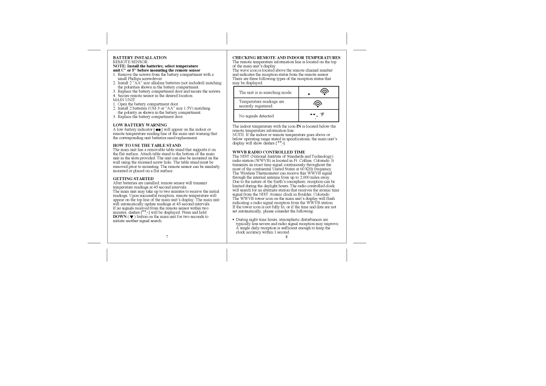 Honeywell TE22W user manual Battery Installation, LOW Battery Warning, HOW to USE the Table Stand, Getting Started 