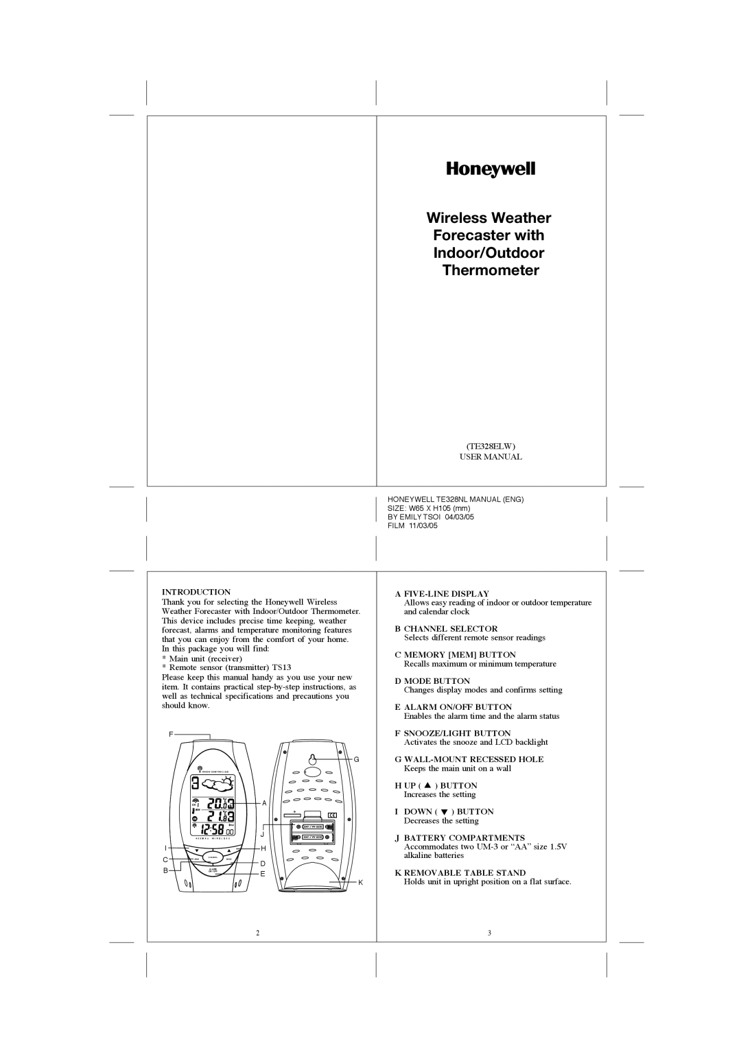 Honeywell TE328ELW technical specifications Introduction, FIVE-LINE Display, Channel Selector, Memory MEM Button 