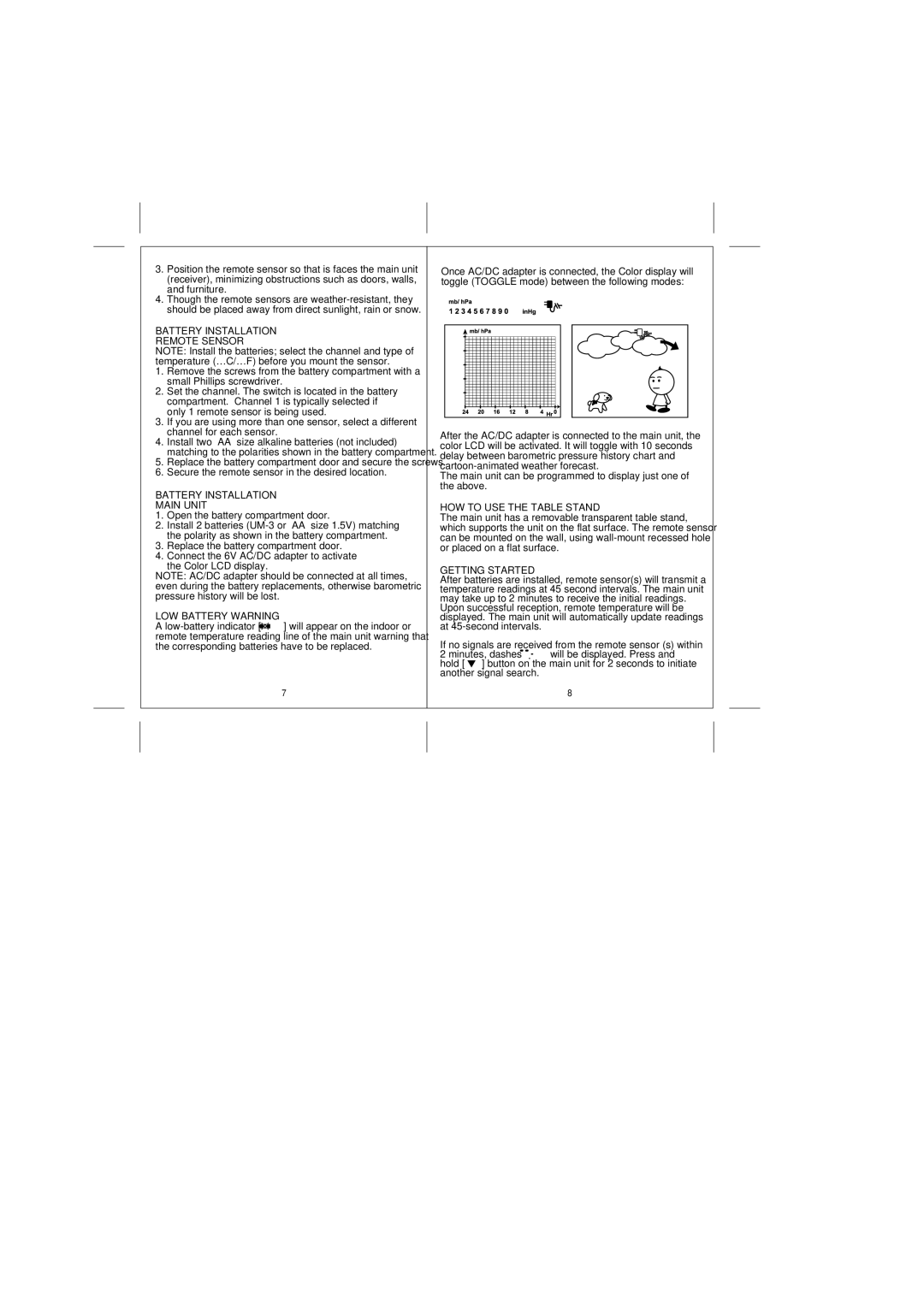 Honeywell TE601CELW user manual Battery Installation Remote Sensor, Battery Installation Main Unit, LOW Battery Warning 