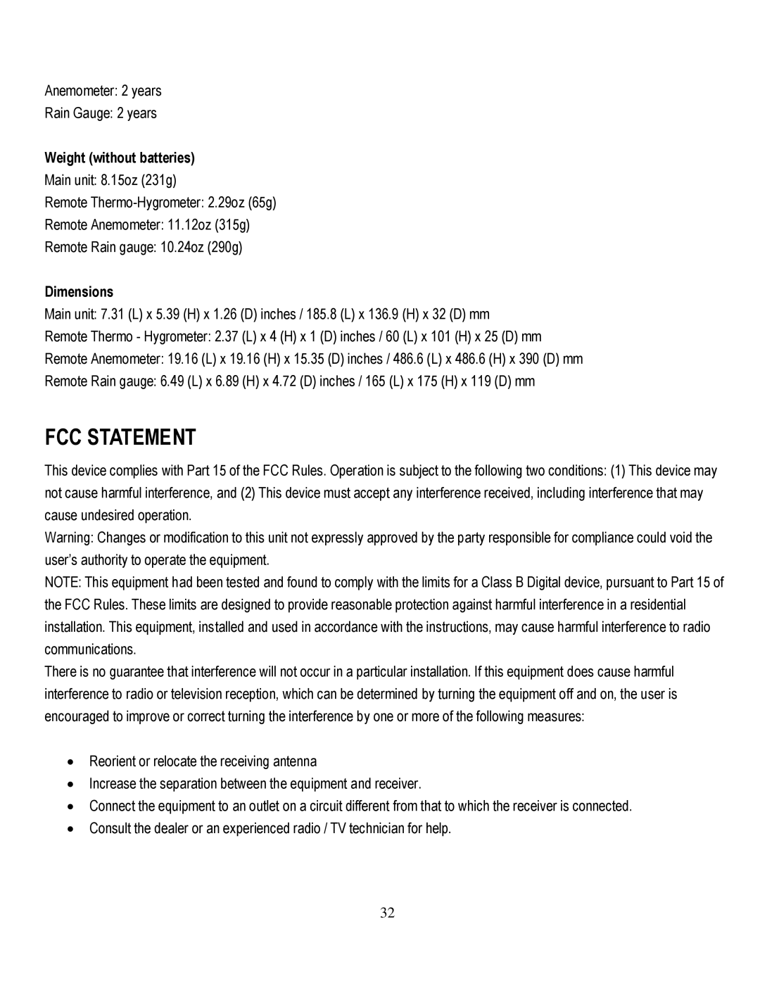 Honeywell TE821WD user manual Weight without batteries, Dimensions 