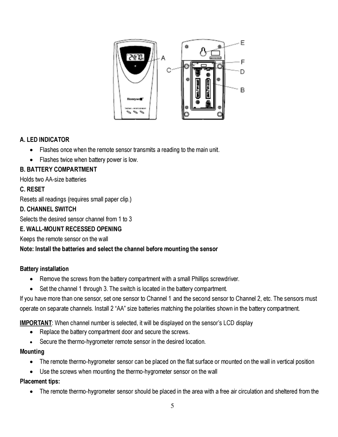 Honeywell TE821WD user manual Mounting, Placement tips 