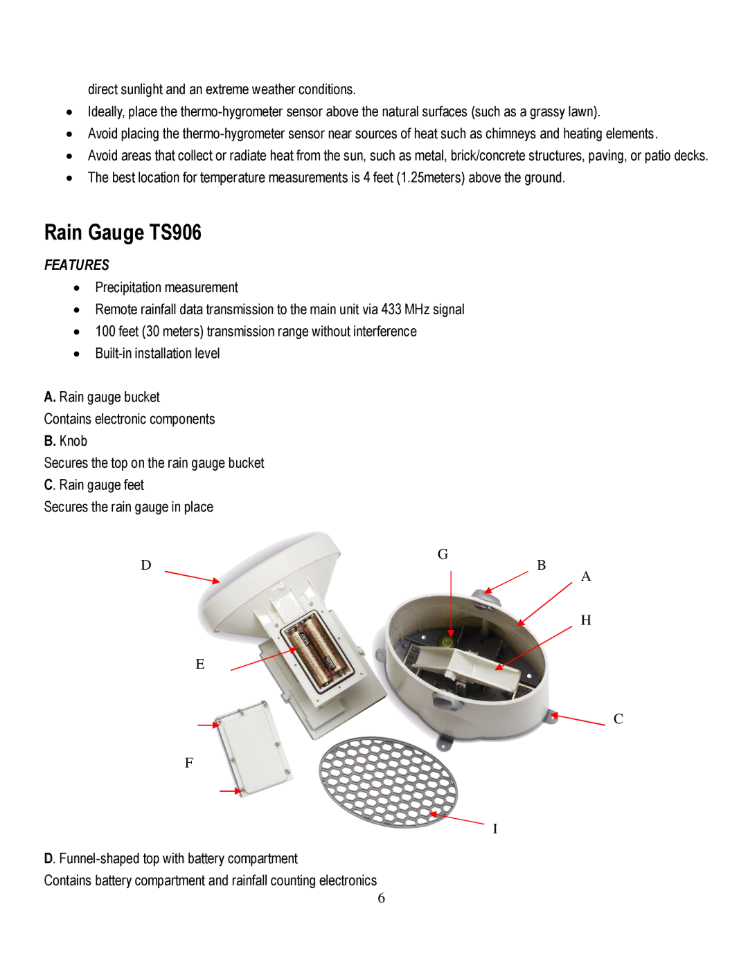 Honeywell TE821WD user manual Rain Gauge TS906 