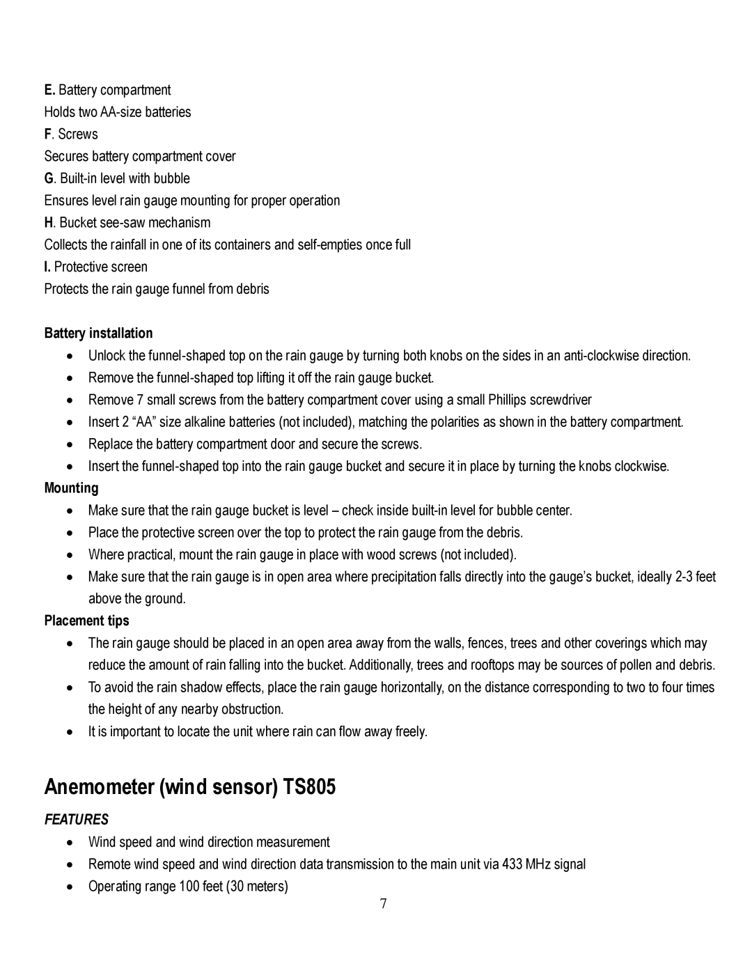 Honeywell TE821WD user manual Anemometer wind sensor TS805 