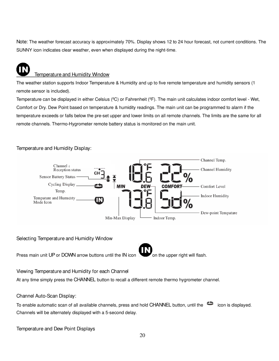 Honeywell TE821W user manual Temperature and Humidity Window, Viewing Temperature and Humidity for each Channel 