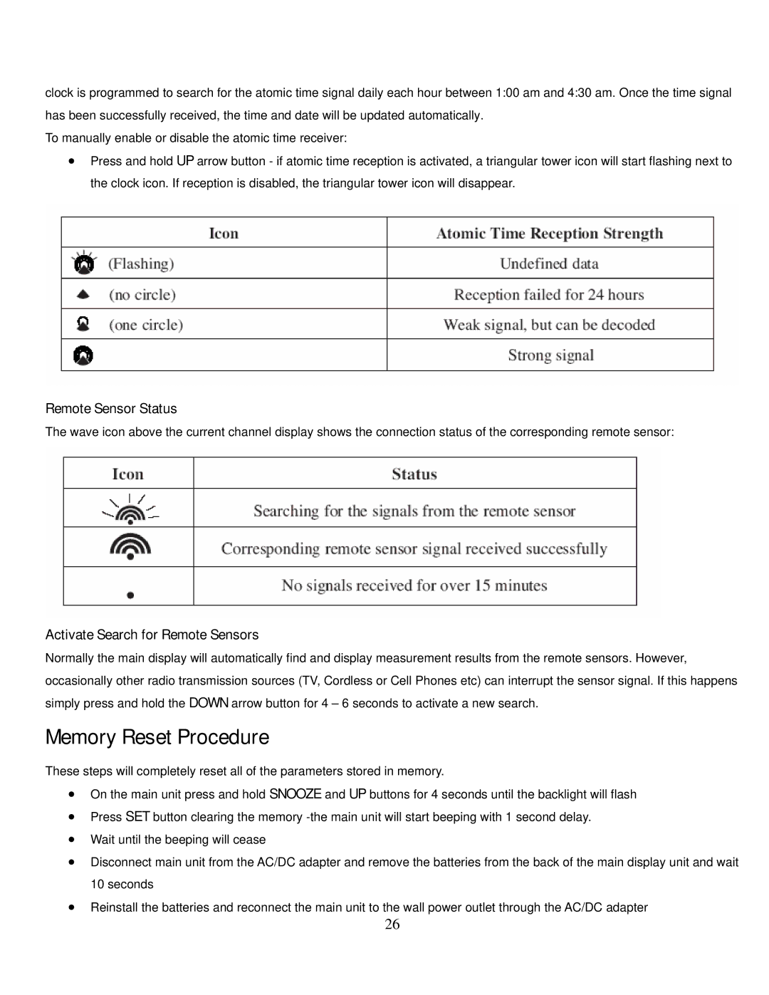 Honeywell TE821W user manual Memory Reset Procedure, Remote Sensor Status, Activate Search for Remote Sensors 