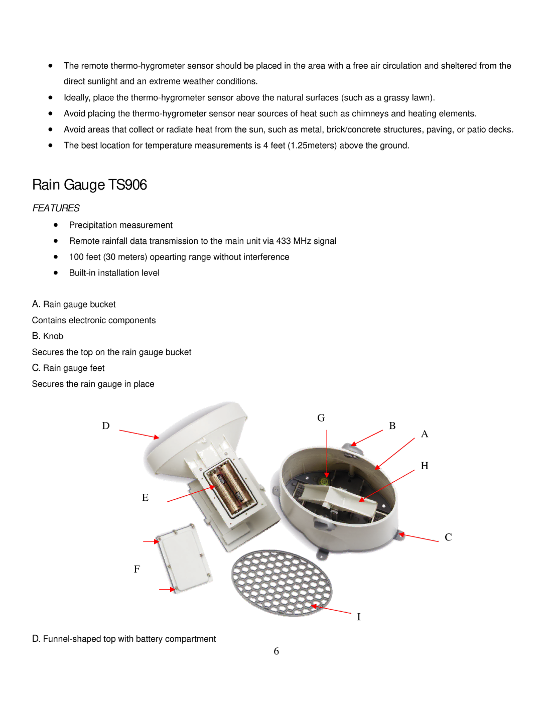 Honeywell TE821W user manual Rain Gauge TS906 