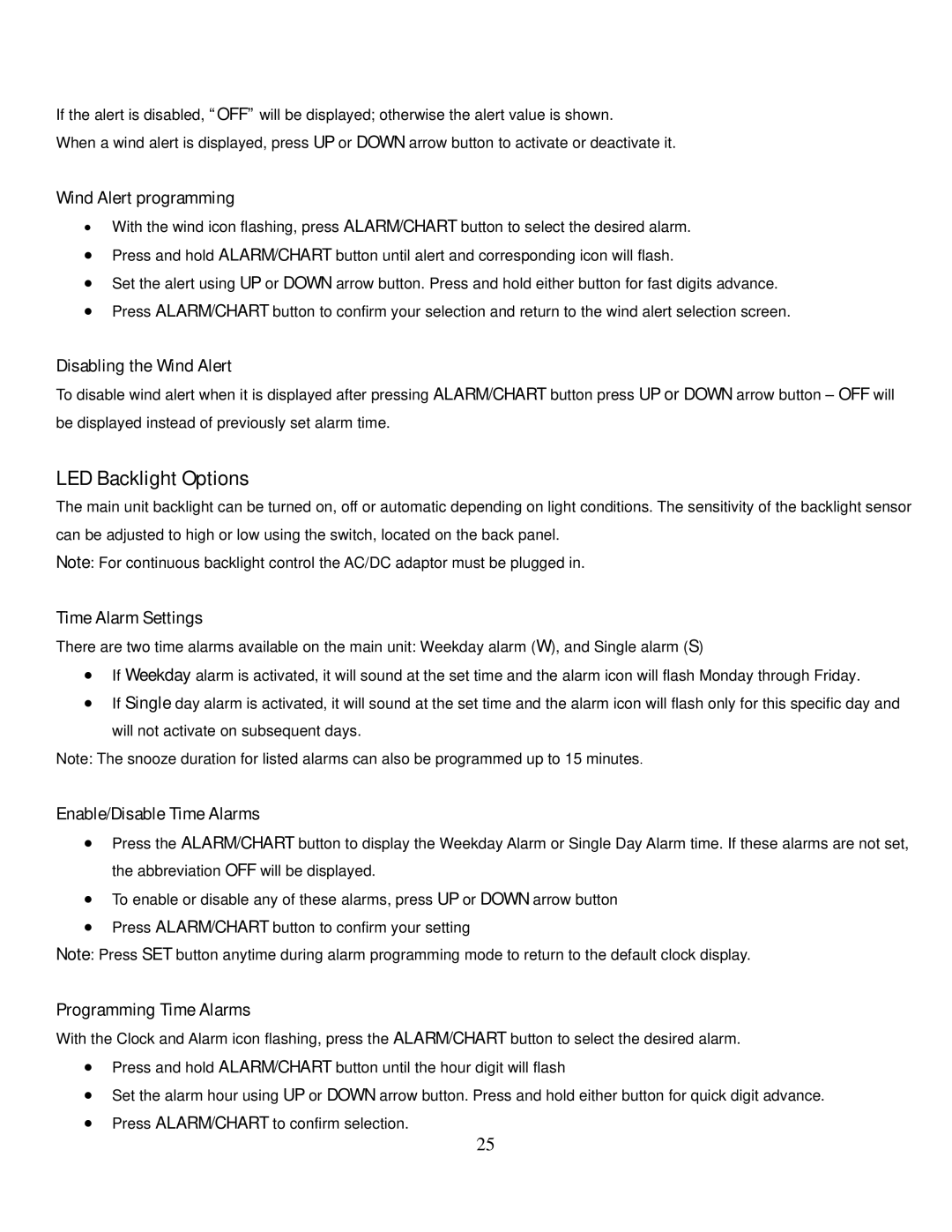 Honeywell TE831W-2 Wind Alert programming, Disabling the Wind Alert, Enable/Disable Time Alarms, Programming Time Alarms 