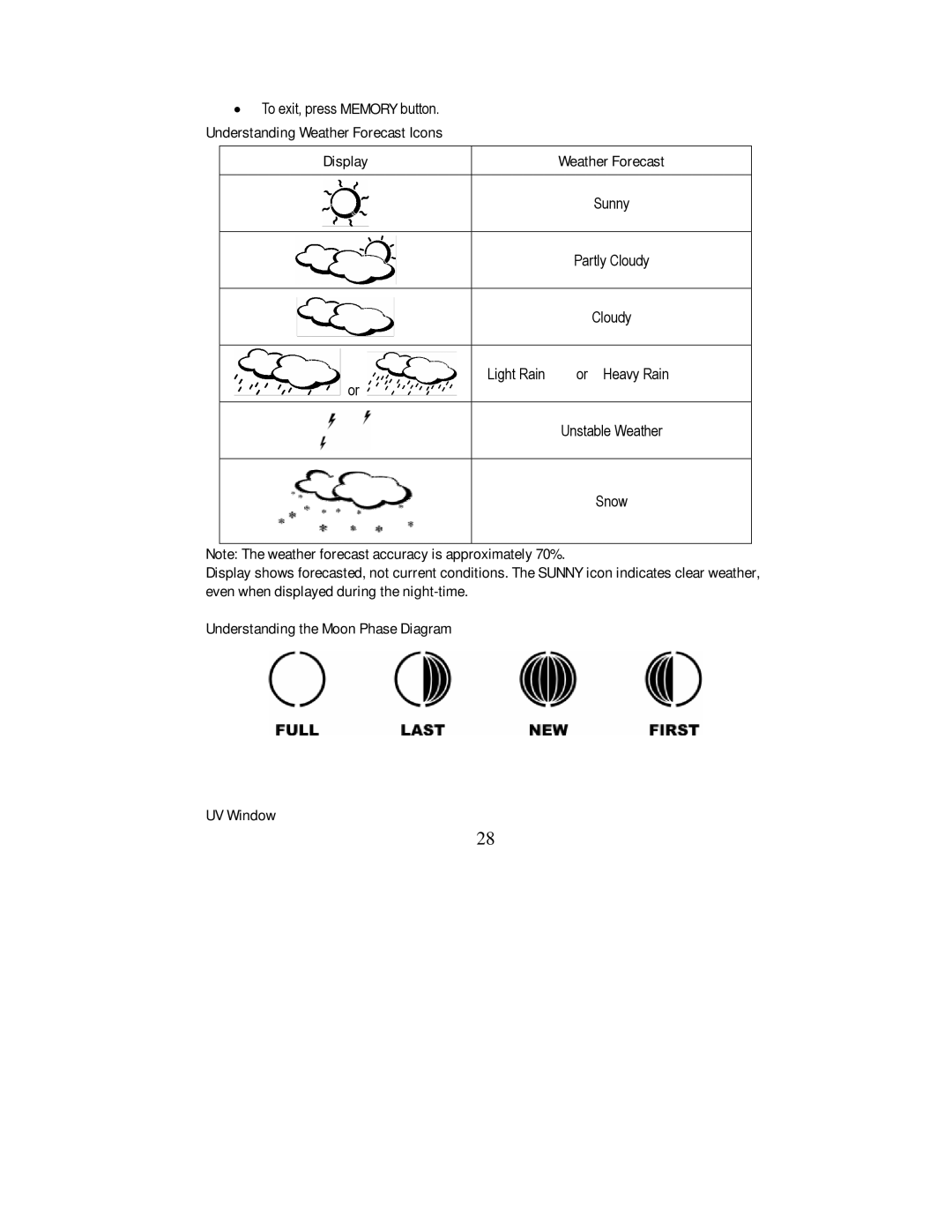 Honeywell TE923W user manual Understanding Weather Forecast Icons Display 