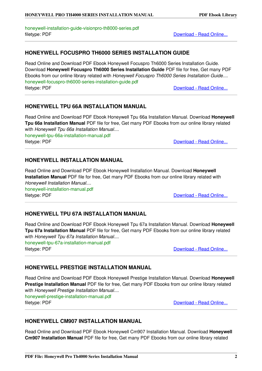 Honeywell TH4000 installation manual Honeywell Focuspro TH6000 Series Installation Guide 