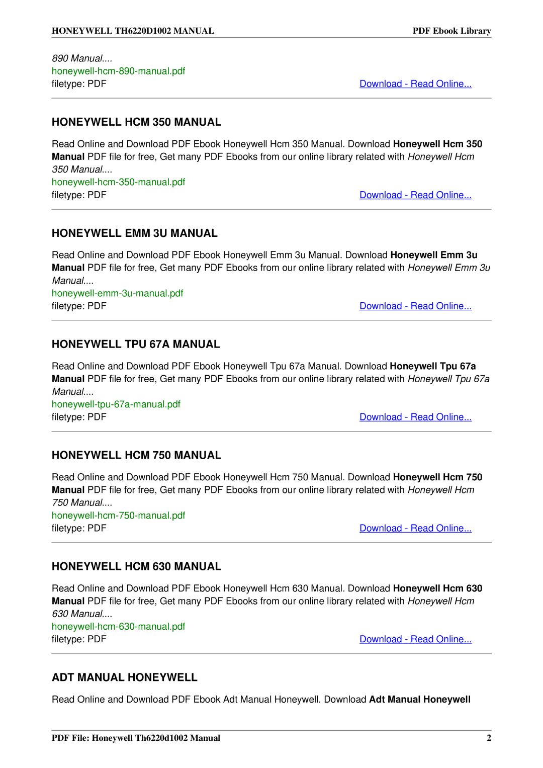 Honeywell TH6220D1002 installation manual Honeywell HCM 350 Manual 