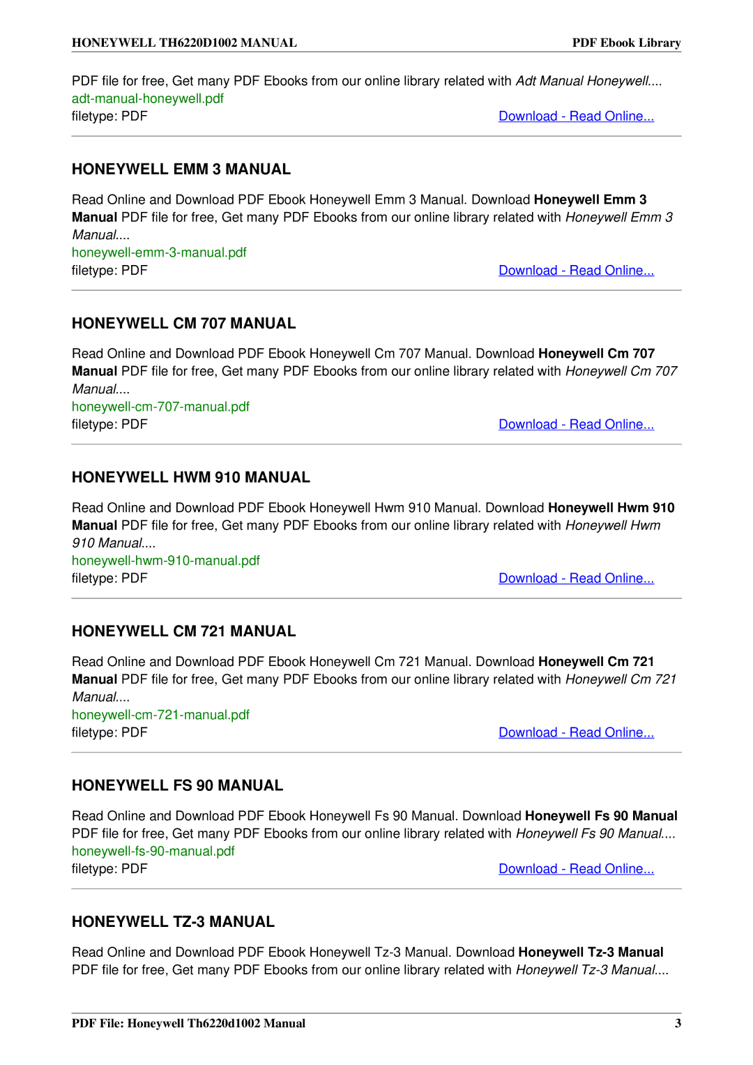 Honeywell TH6220D1002 installation manual Honeywell EMM 3 Manual 