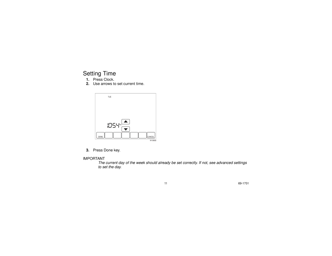 Honeywell TH8000 Series manual Setting Time 