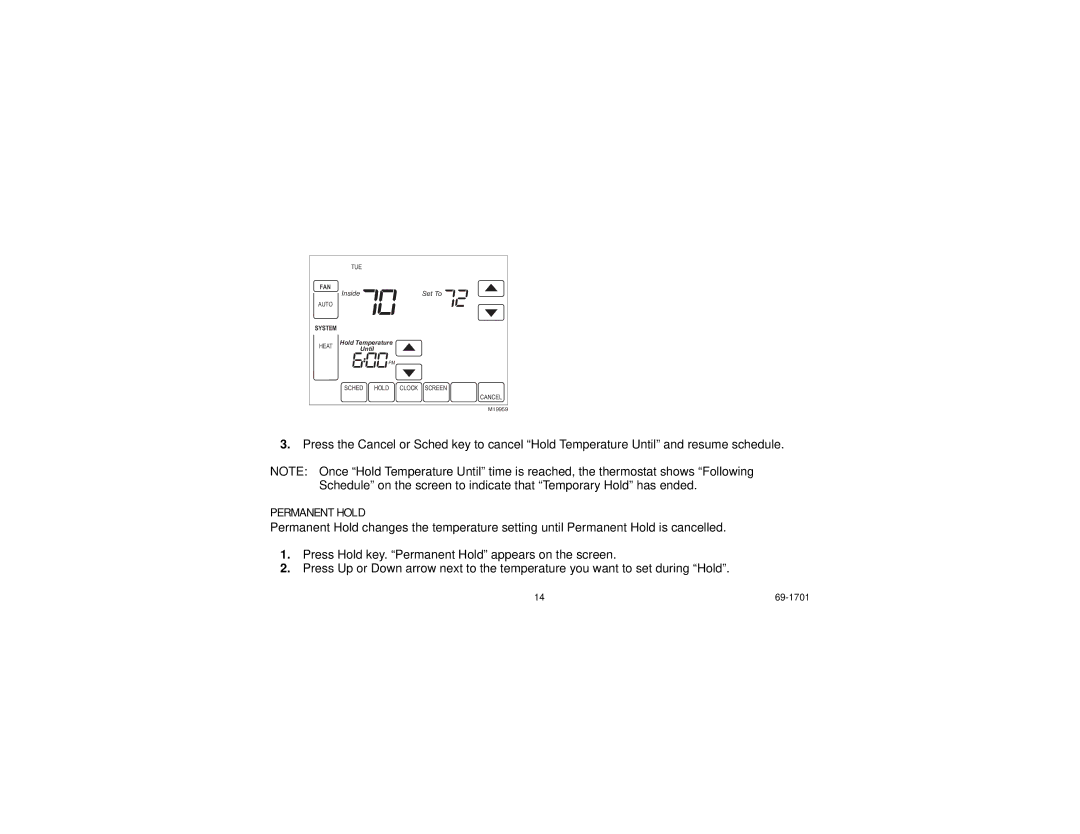 Honeywell TH8000 Series manual Permanent Hold 