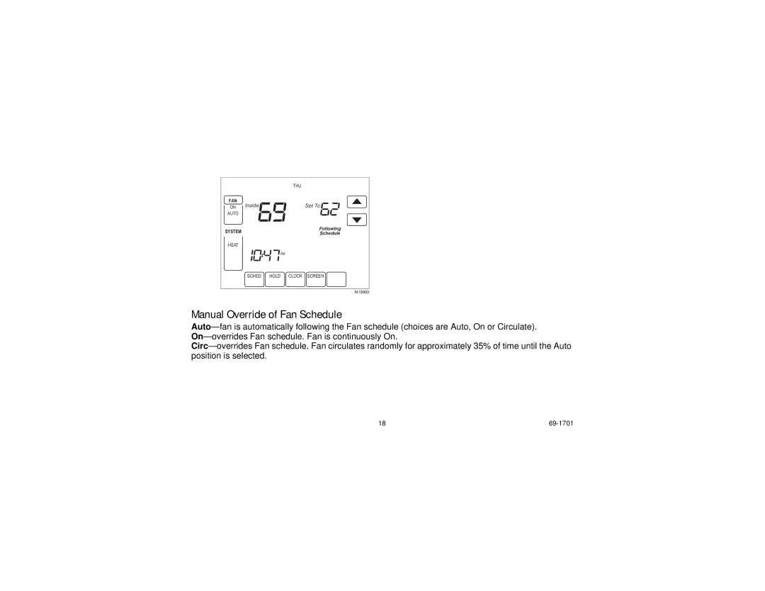 Honeywell TH8000 Series manual Manual Override of Fan Schedule 