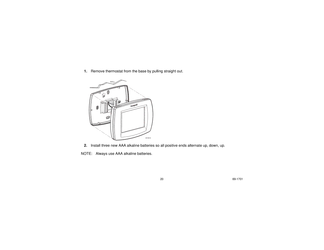 Honeywell TH8000 Series manual Remove thermostat from the base by pulling straight out 