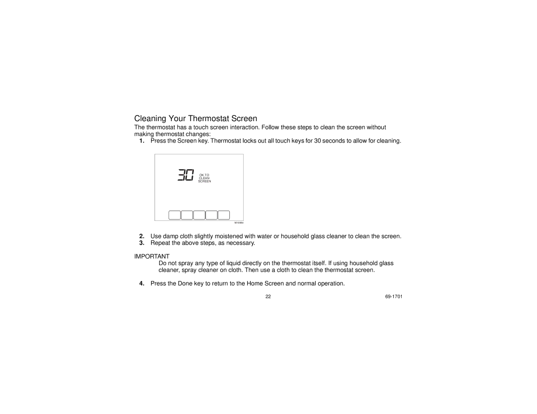 Honeywell TH8000 Series manual Cleaning Your Thermostat Screen 