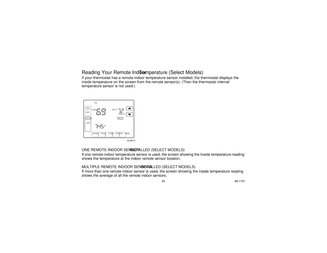 Honeywell TH8000 Series manual Reading Your Remote Indoor Temperature Select Models 