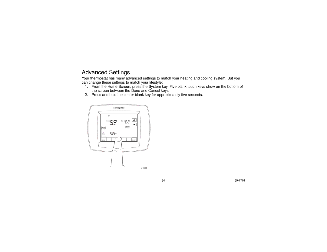 Honeywell TH8000 Series manual Advanced Settings 