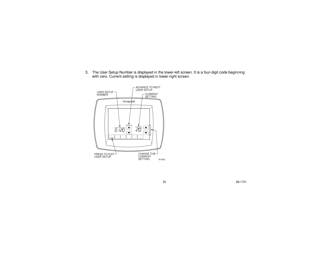 Honeywell TH8000 Series manual Press to Exit Change User Setup Current Setting 