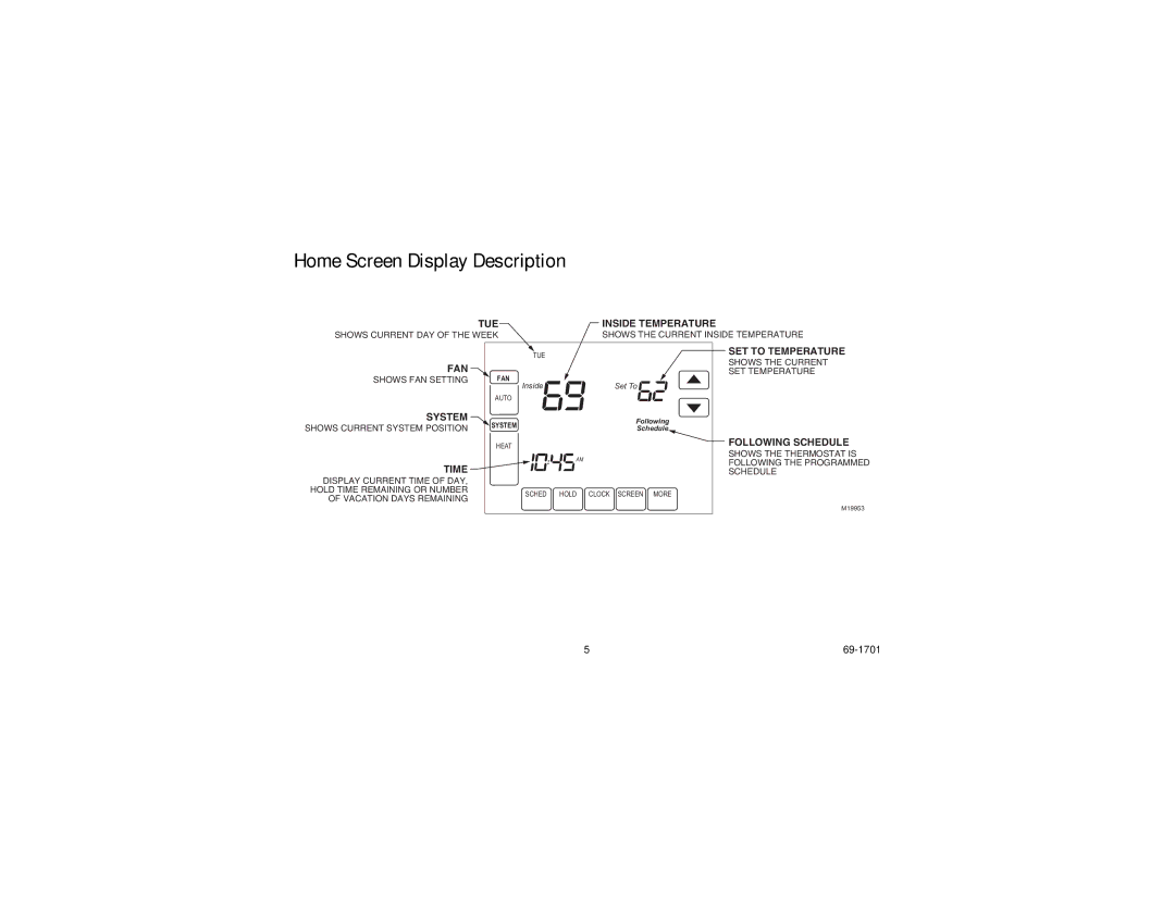 Honeywell TH8000 Series manual Home Screen Display Description, Time 