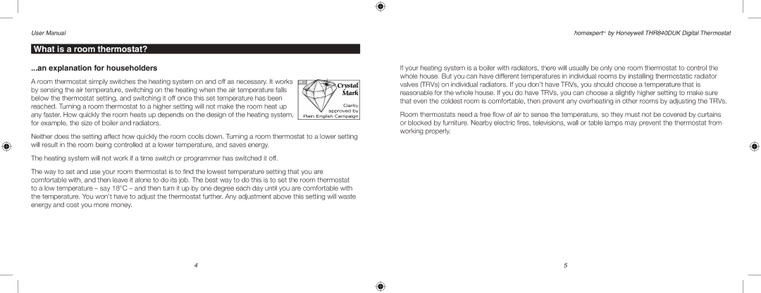 Honeywell THR840DUK user manual What is a room thermostat?, An explanation for householders 