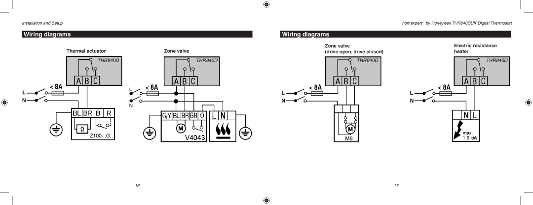 Honeywell THR840DUK user manual Wiring diagrams 