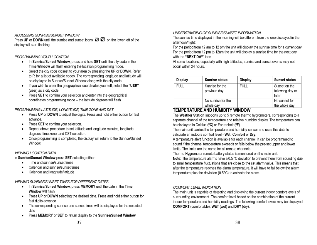 Honeywell TN924W user manual Temperature and Humidity Window 