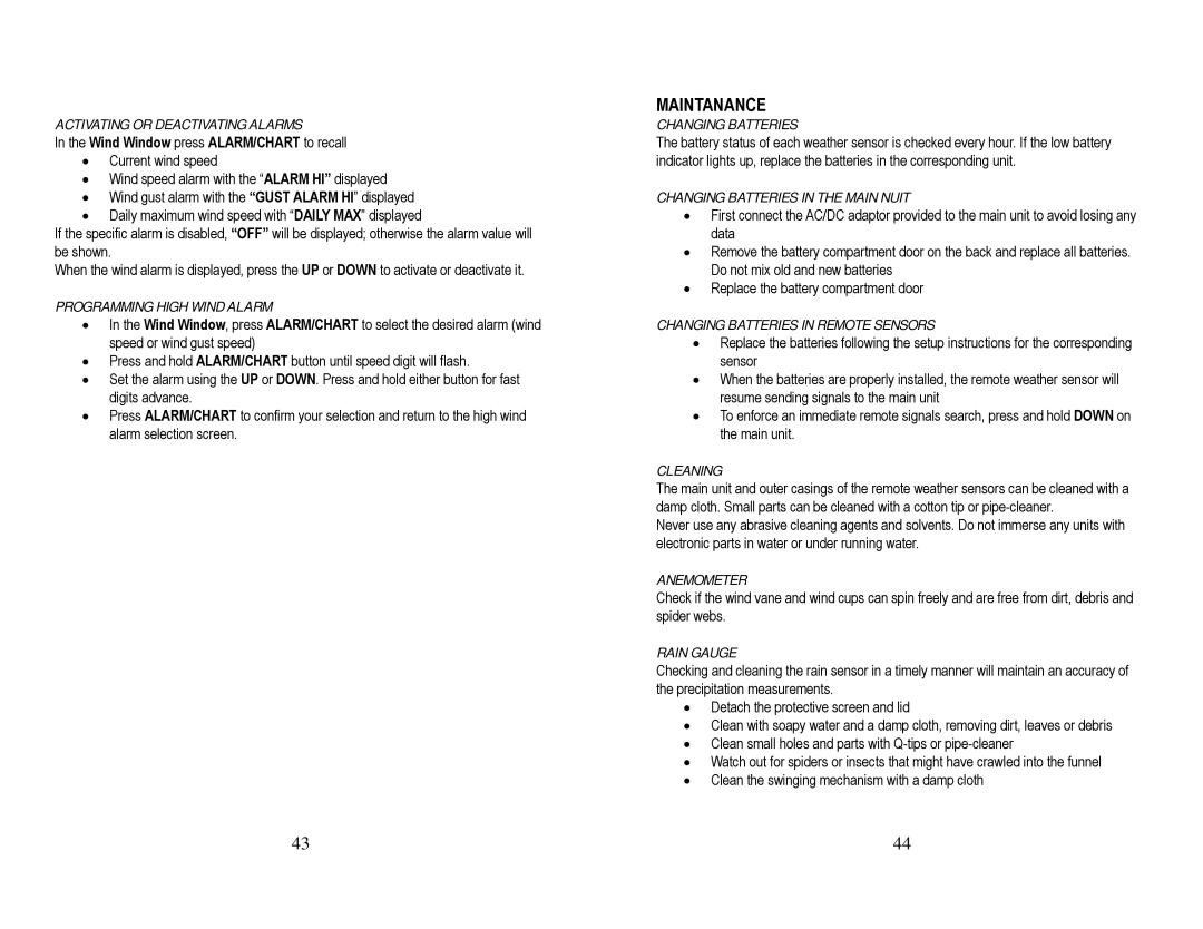 Honeywell TN924W user manual Maintanance 