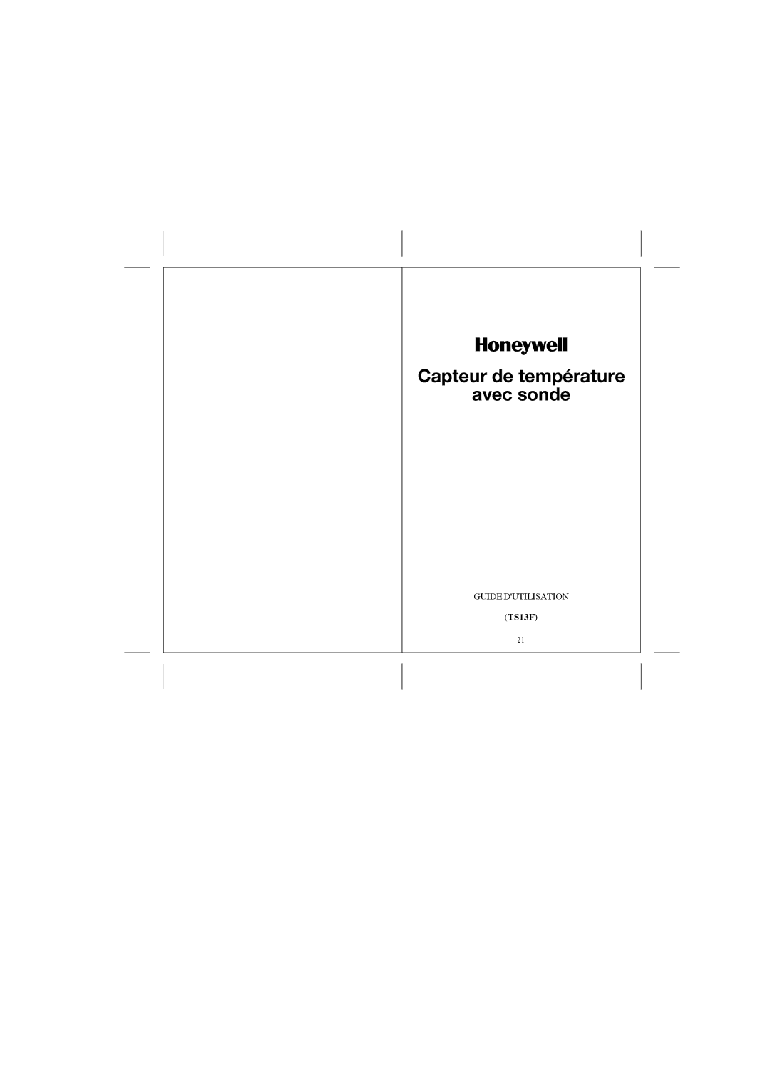 Honeywell TS13F user manual Capteur de température Avec sonde 