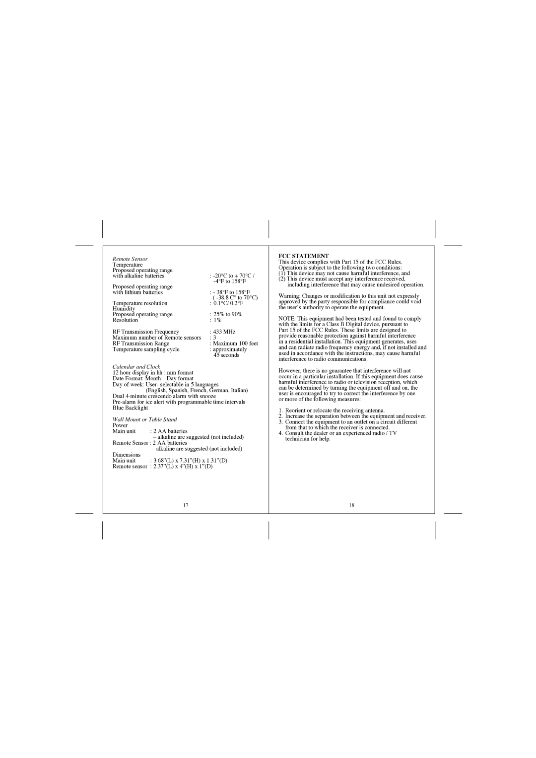 Honeywell TS33, TE529ELW user manual FCC Statement 