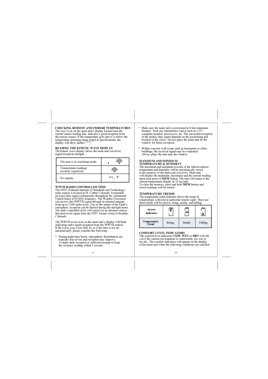 Honeywell TS33 Reading the Kinetic Wave Display, Wwvb Radio Controlled Time, Maximum and Minimum Temperature & Humidity 