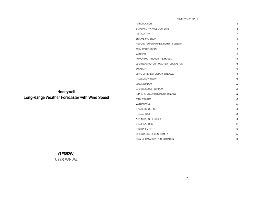 Honeywell TE852ELW, TS815, TE852W user manual Installation 