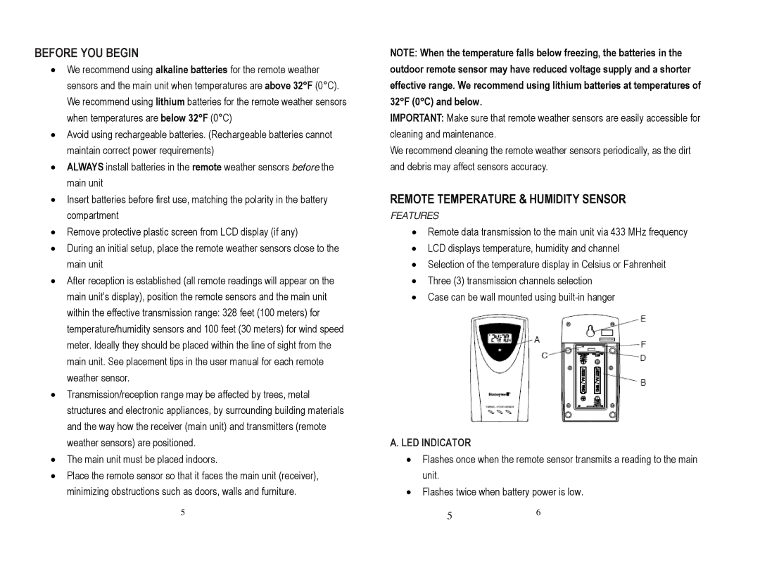 Honeywell TS815, TE852ELW, TE852W user manual Before YOU Begin, Remote Temperature & Humidity Sensor 