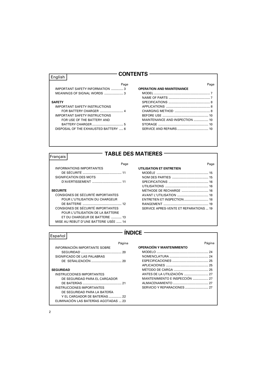 Honeywell UC 14SD instruction manual Contents, Table DES Matieres, Índice 