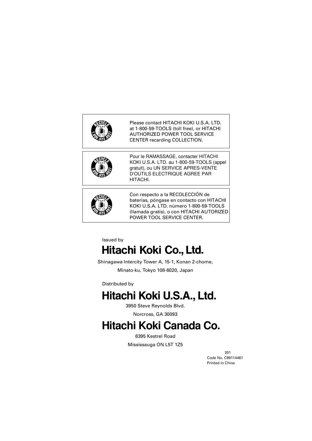 Honeywell UC 14SD instruction manual Hitachi Koki Canada Co 