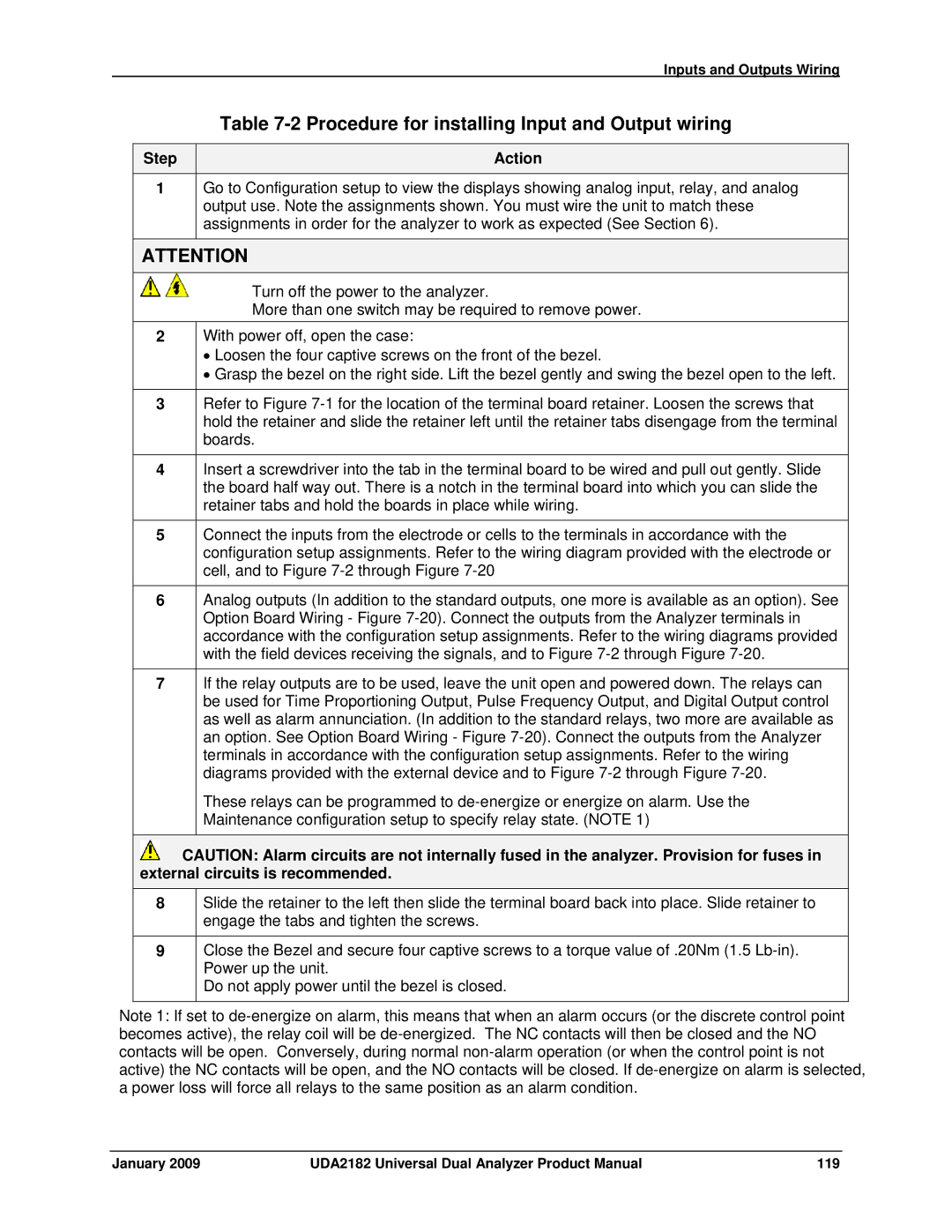 Honeywell UDA2182 manual Procedure for installing Input and Output wiring, Step Action 