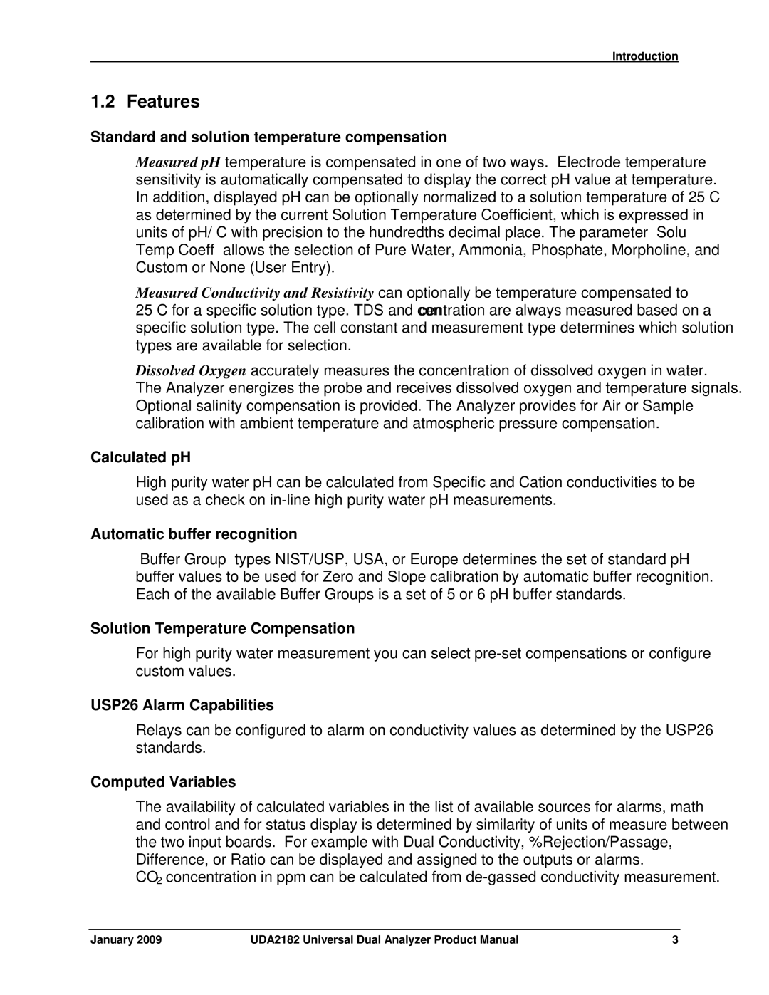 Honeywell UDA2182 manual Features 