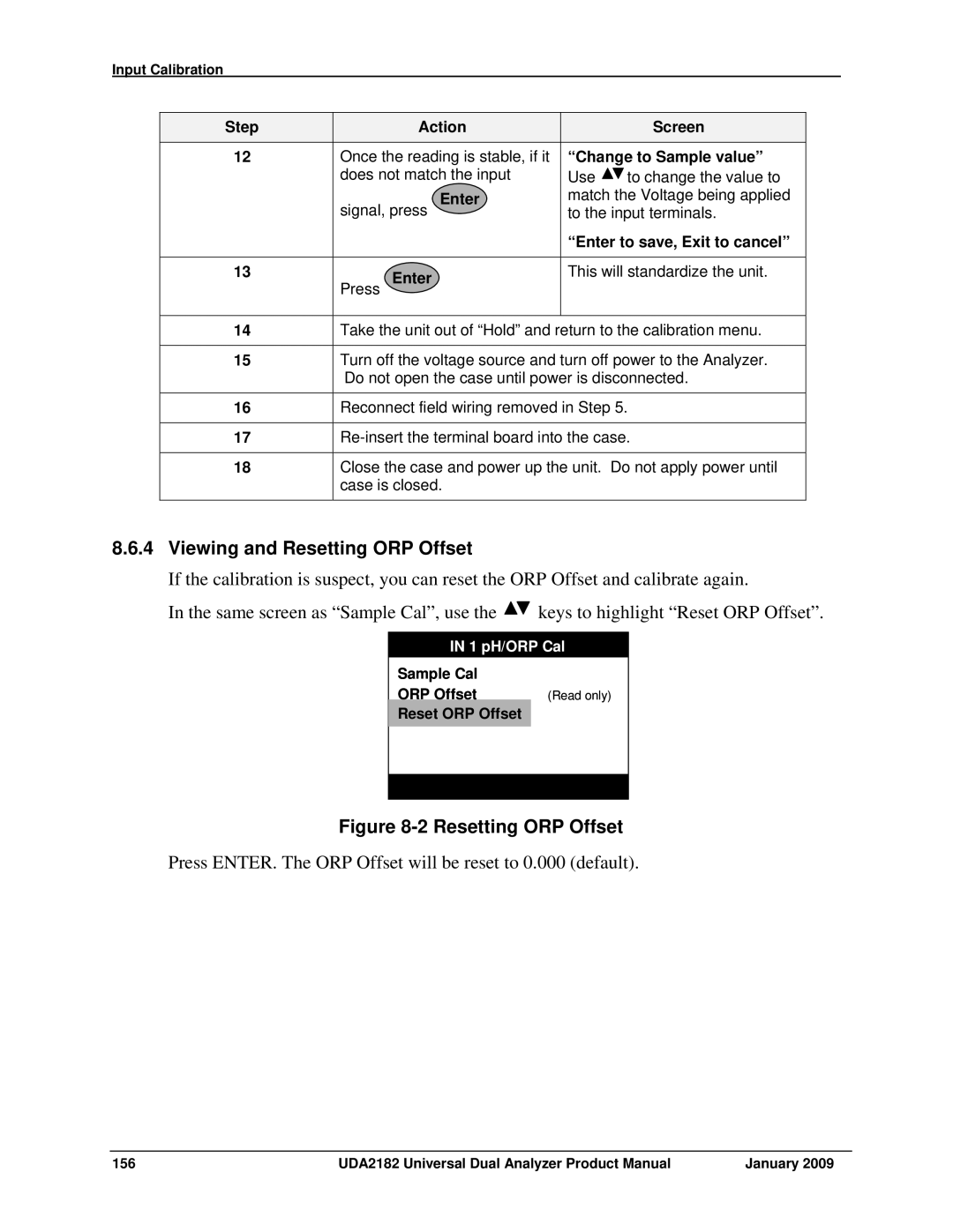 Honeywell UDA2182 manual Viewing and Resetting ORP Offset, Sample Cal ORP Offset, Reset ORP Offset 