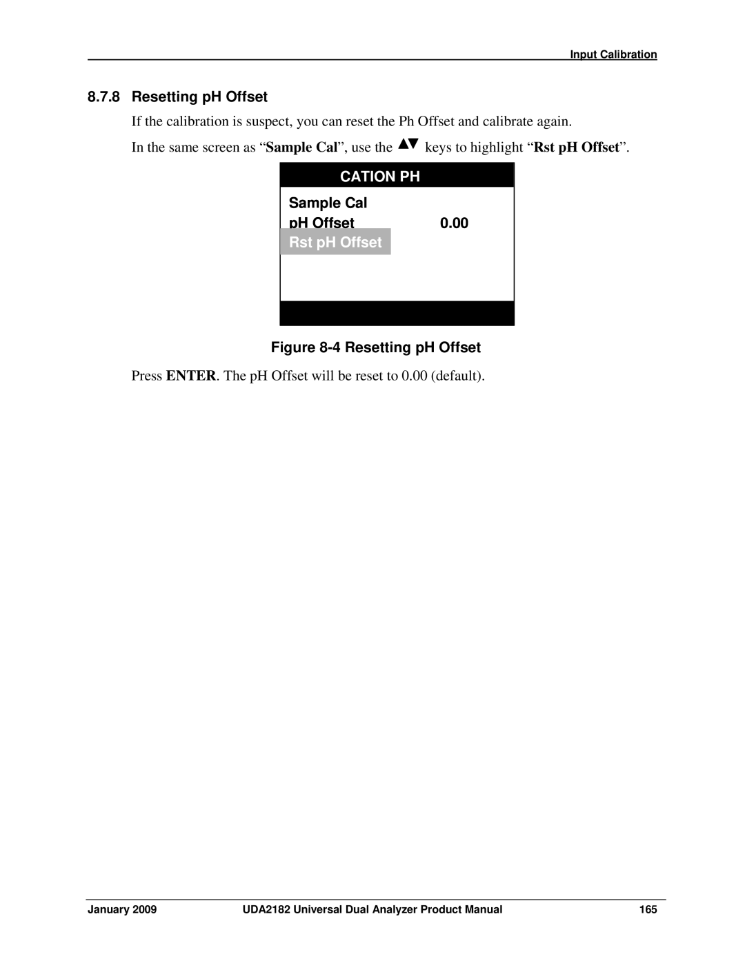 Honeywell UDA2182 manual Resetting pH Offset, Sample Cal PH Offset0.00 