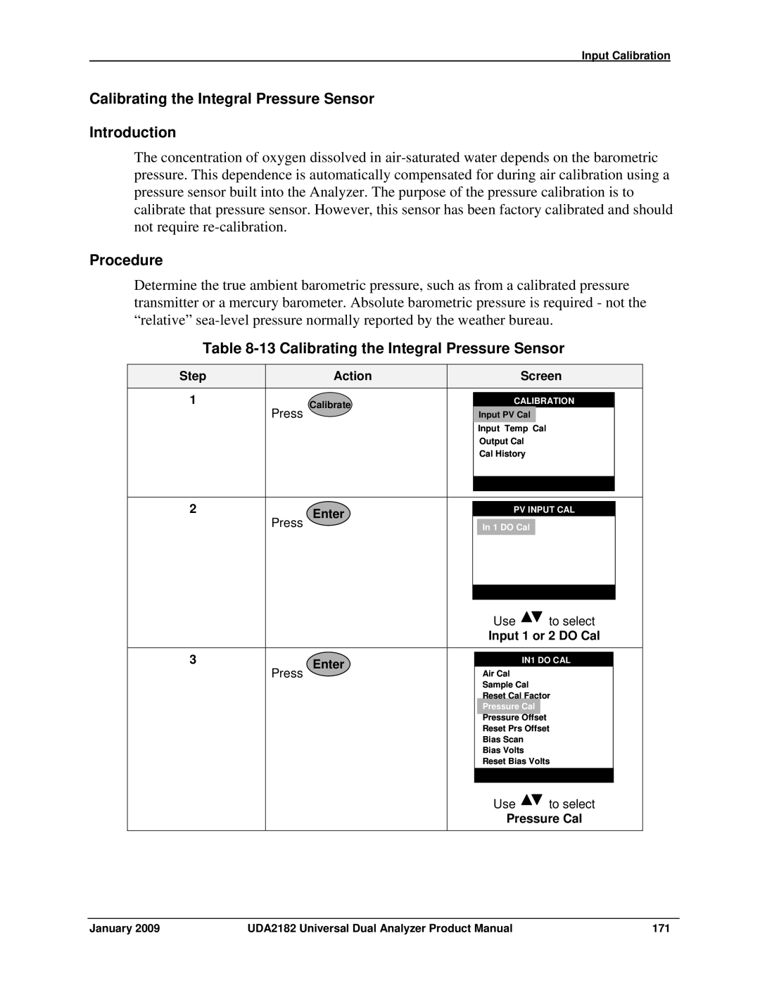 Honeywell UDA2182 manual Calibrating the Integral Pressure Sensor Introduction, Pressure Cal 