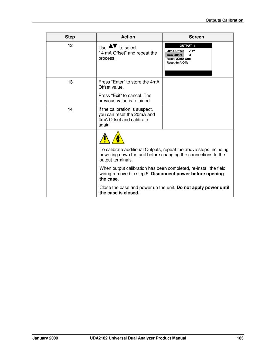 Honeywell UDA2182 manual Step Action Screen Use To select, MA Offset and repeat, Process, Case is closed 