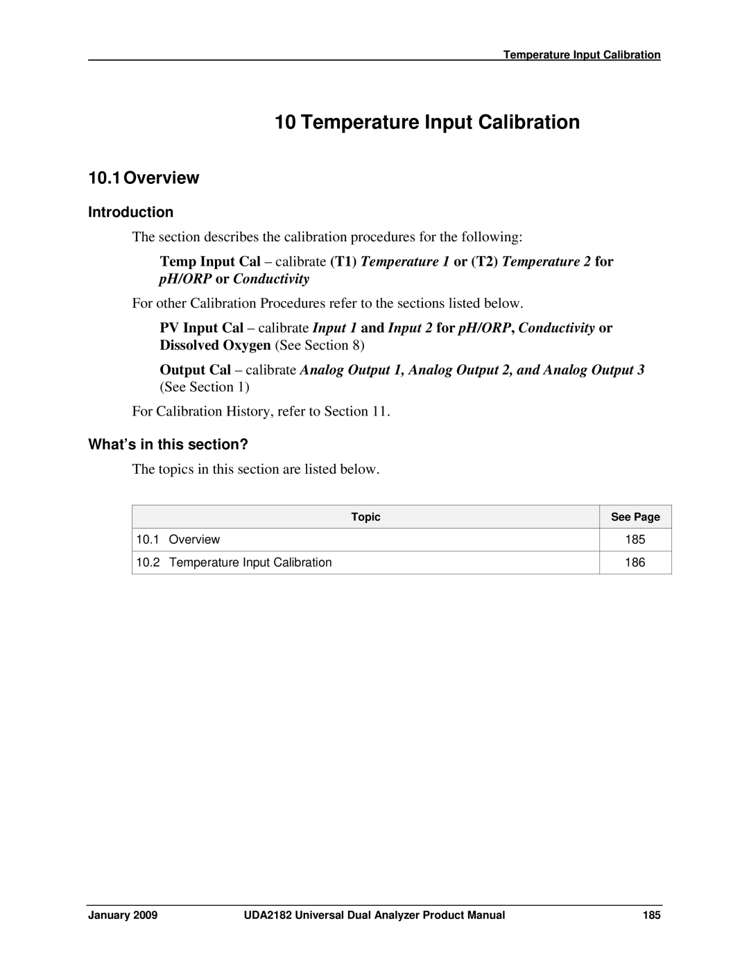 Honeywell UDA2182 manual Temperature Input Calibration, 10.1Overview 