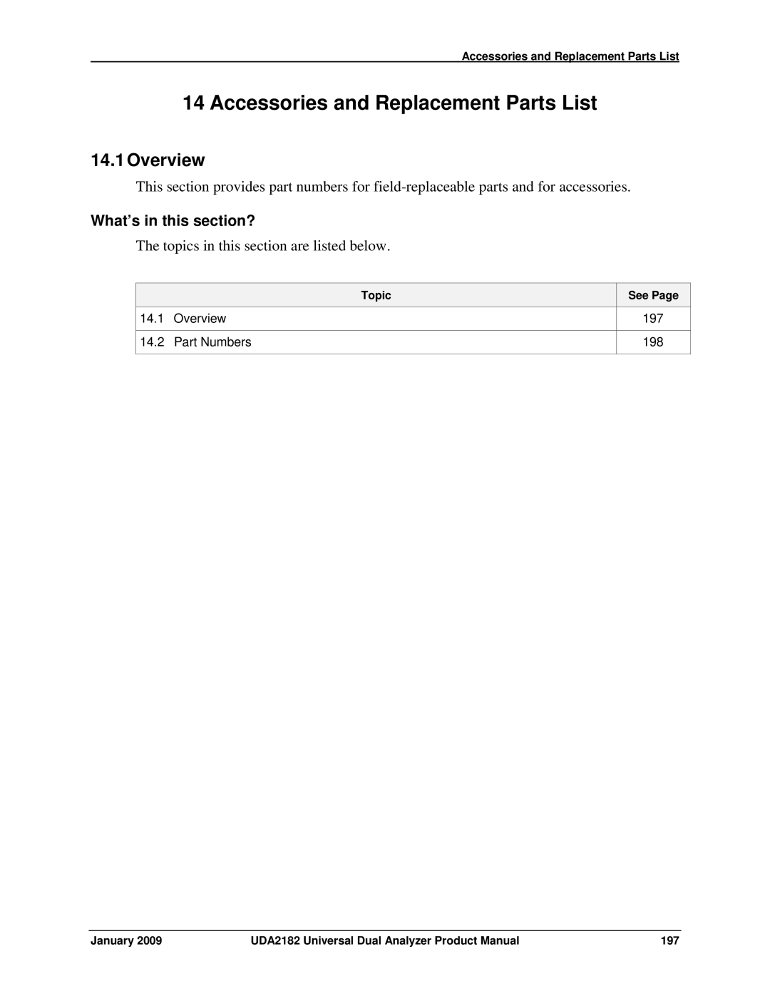 Honeywell UDA2182 manual Accessories and Replacement Parts List, 14.1Overview 