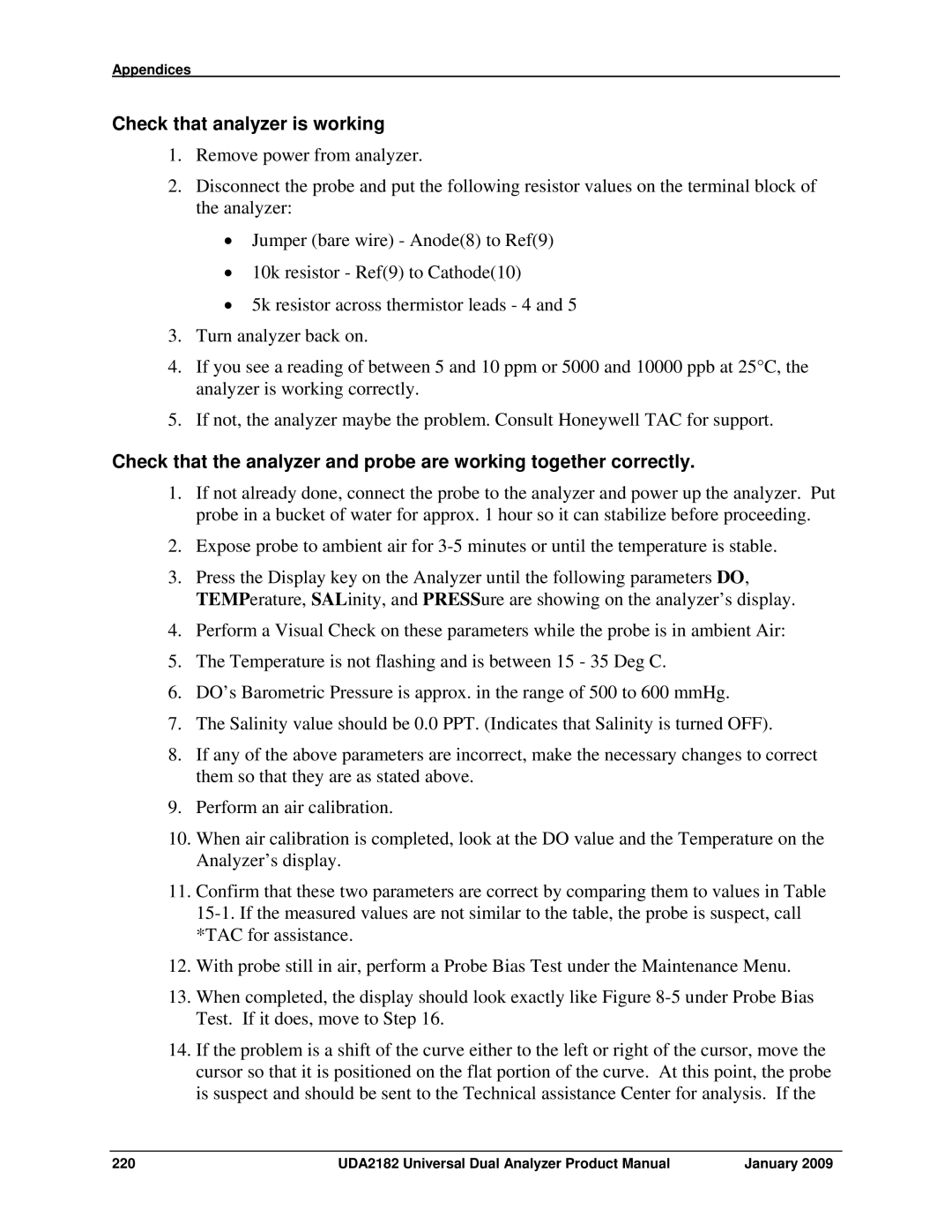 Honeywell UDA2182 manual Check that analyzer is working 