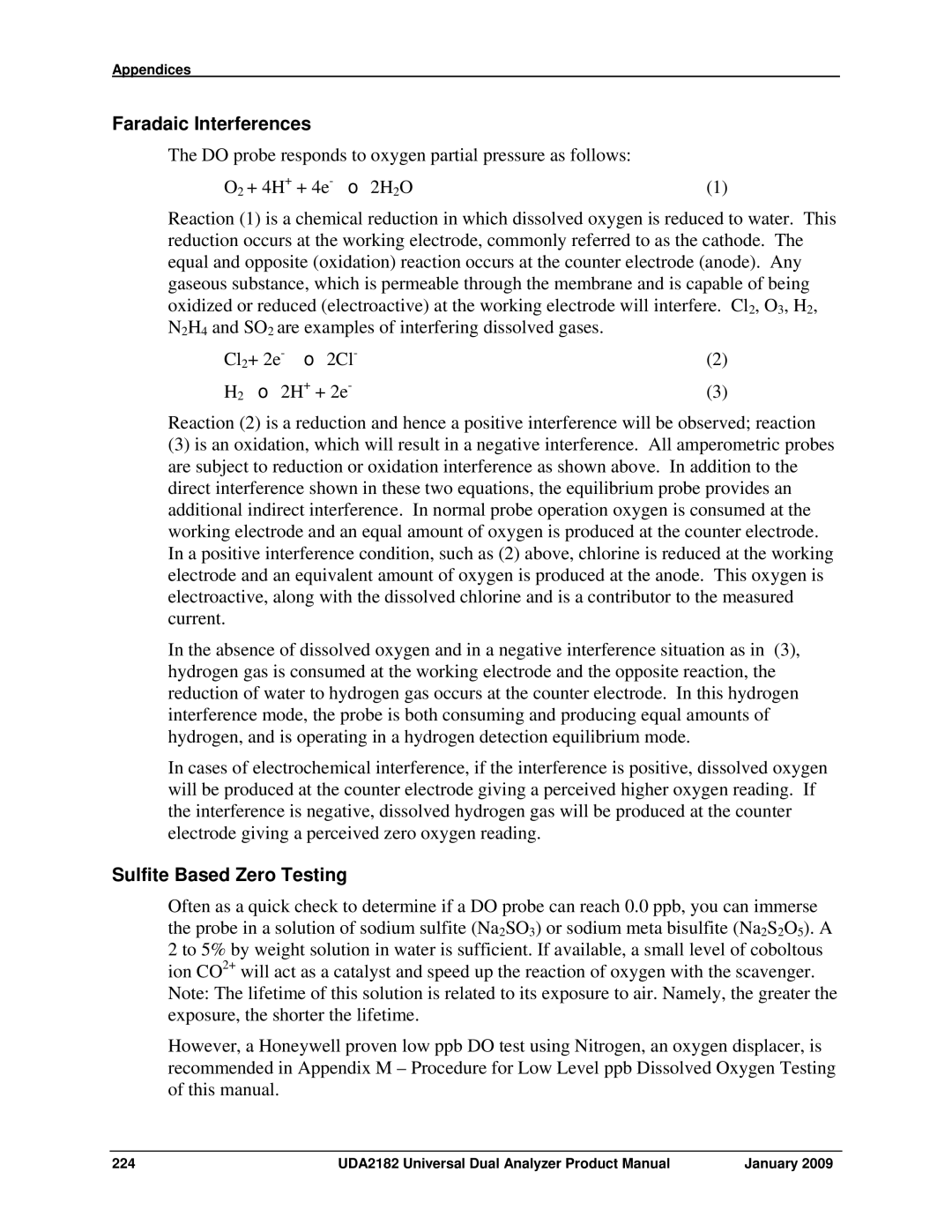 Honeywell UDA2182 manual Faradaic Interferences, Sulfite Based Zero Testing 